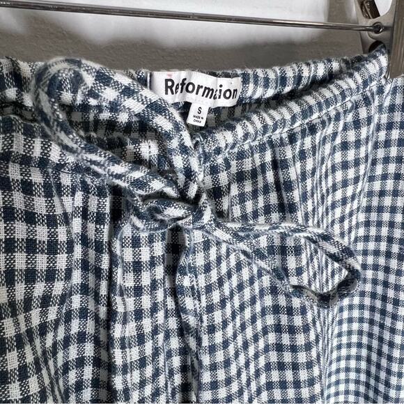 Reformation Jaida Linen Wide  Leg Pants Slate Blue Check Sz S - Picture 4 of 7